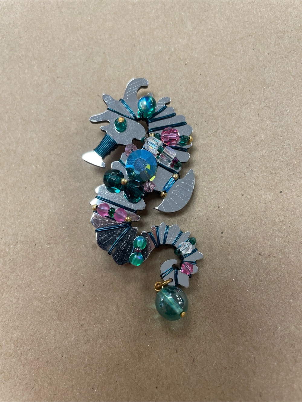 Handcrafted Liztech Seahorse Brooch / Pin